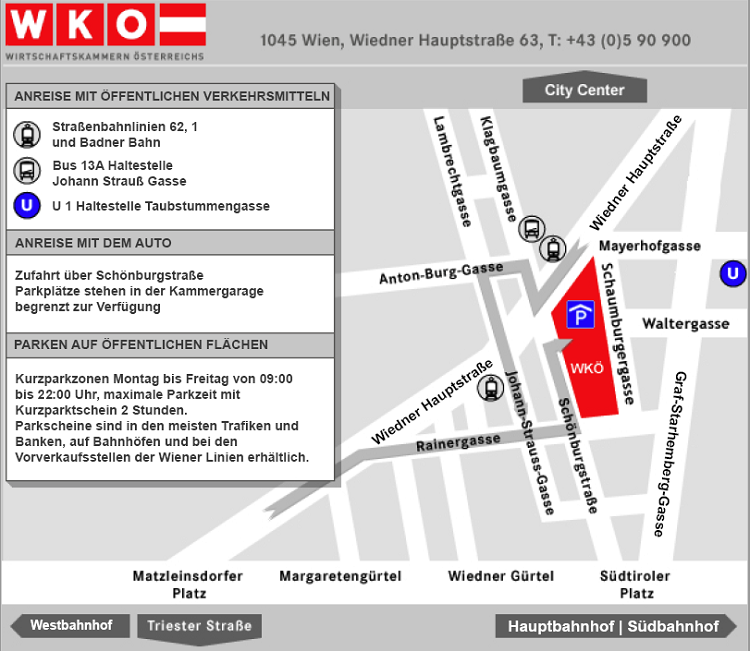 Anfahrtsplan WKÖ mit Details