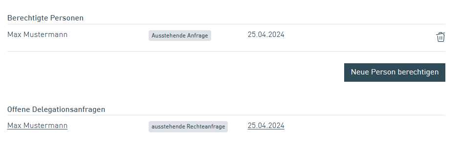 Screenshot der Bearbeitungsmaske für Berechtigungen