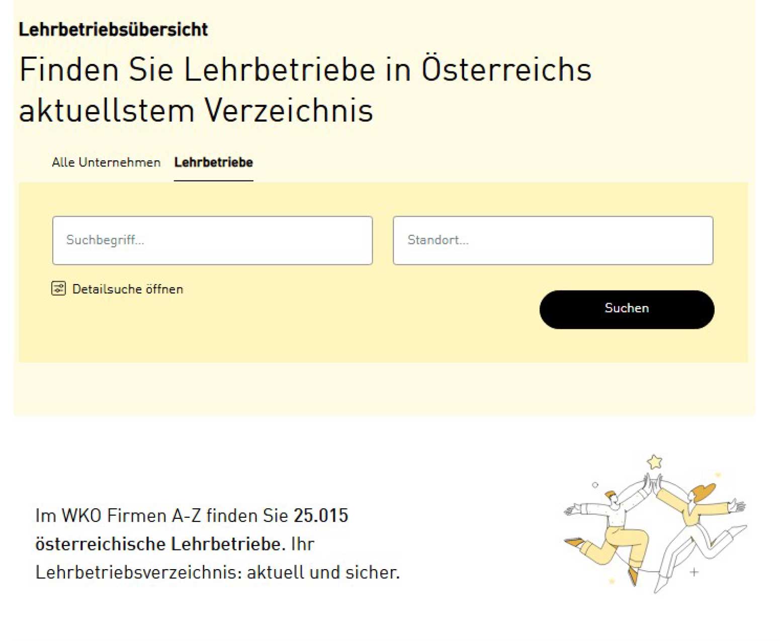 Eingabemaske der Lehrbetriebsübersicht Firmen A-Z